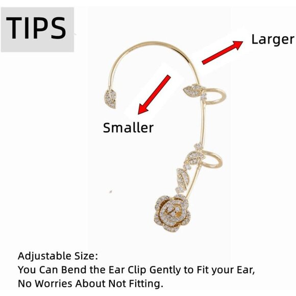 Women's Clip-On Earrings Rose Flower Zircon Non Pierced Zinc Jewelry - Picture 7 of 9